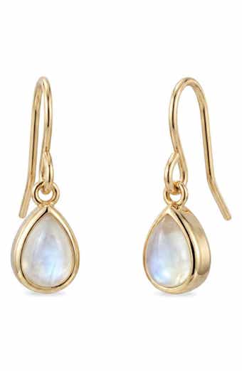 14k Gold Plated Moonstone Pear Drop Earrings