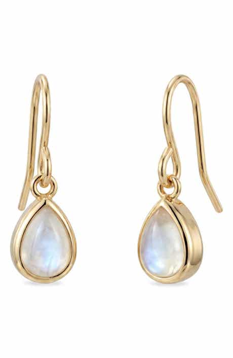 14k Gold Plated Moonstone Pear Drop Earrings