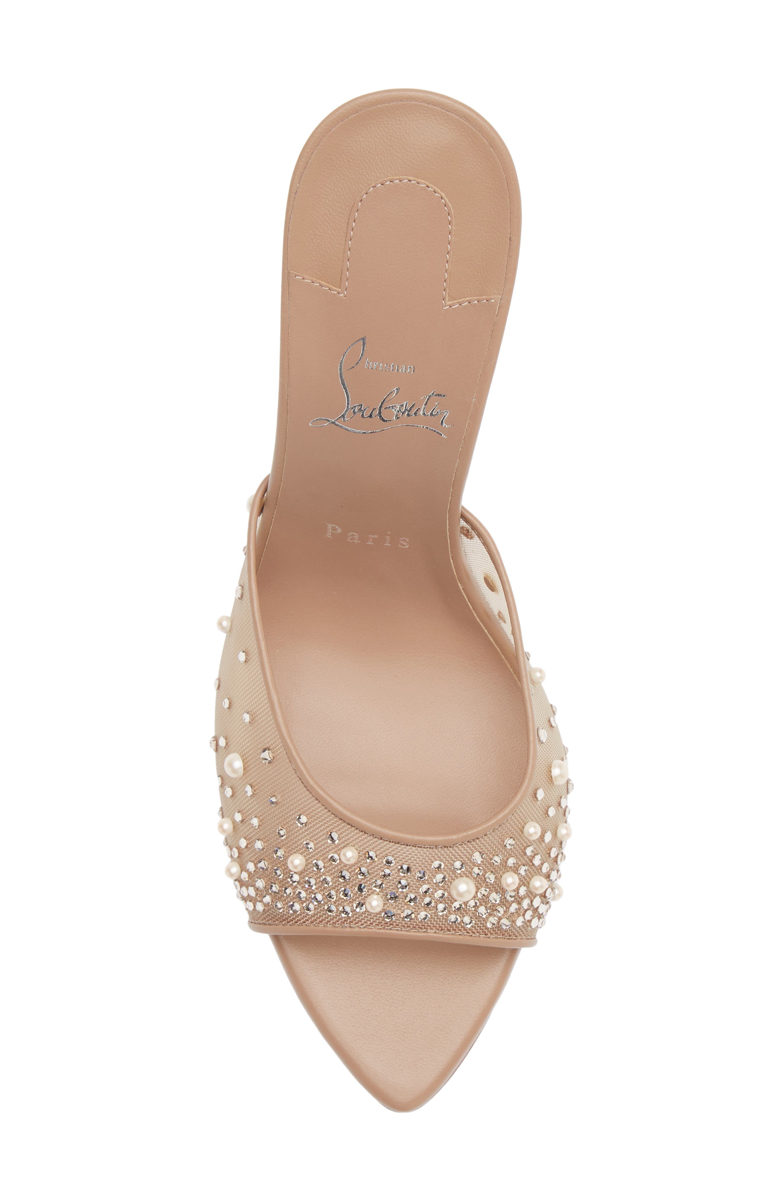 Christian Louboutin Miss Z Crystal Embellished Mesh Pointed Toe Sandal, Alternate, color, Blush/ Blush