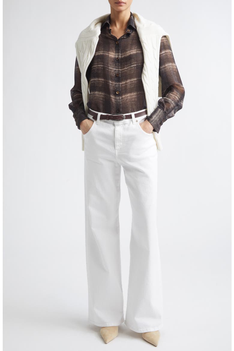 Plaid Silk Button-Up Shirt, Alternate, color, 05 BROWN