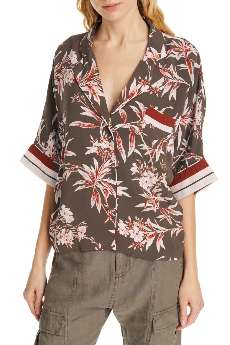 Bayley Tropical Print Stripe Contrast Top, Main, color, FATIGUE