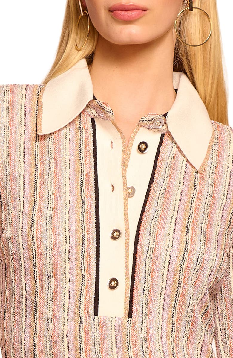 Ramy Brook Carolina Sequin Stripe Long Sleeve Polo Minidress, Alternate, color, 