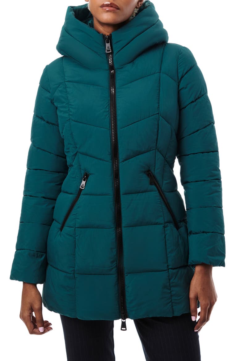 Hooded Water Resistant Puffer Jacket, Main, color, POSEIDON