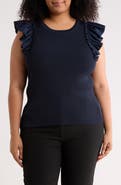 T Tahari Ruffle Sleeve Rib Sweater Tank