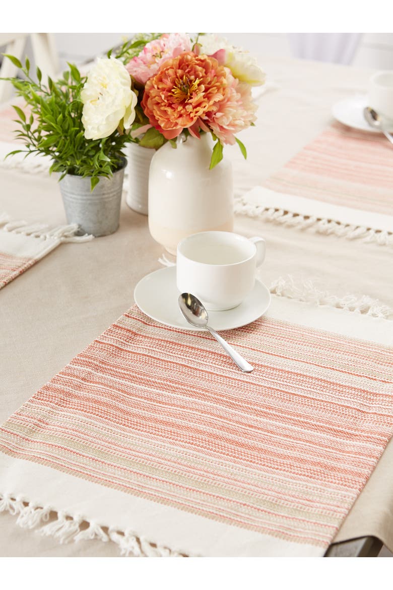 Striped Fringed Placemat Set/6, Alternate, color, Pimento