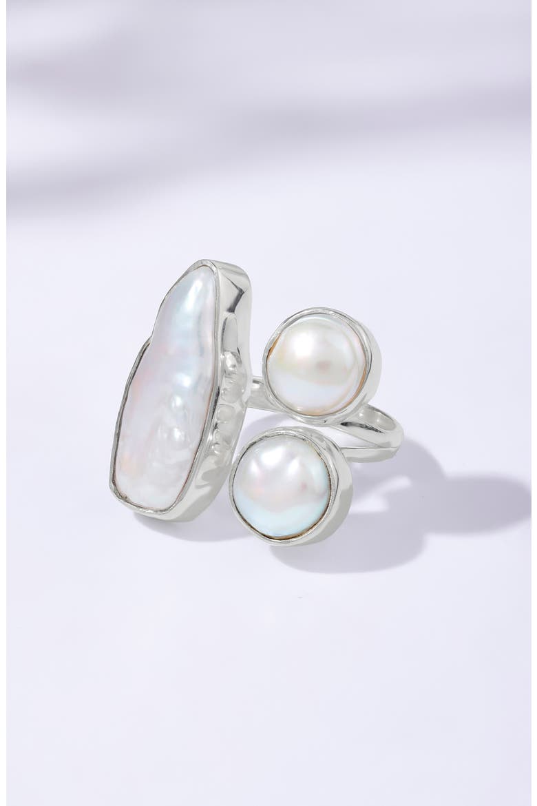 Triple Cultured Freshwater Pearl Statement Ring, Alternate, color, WHITE
