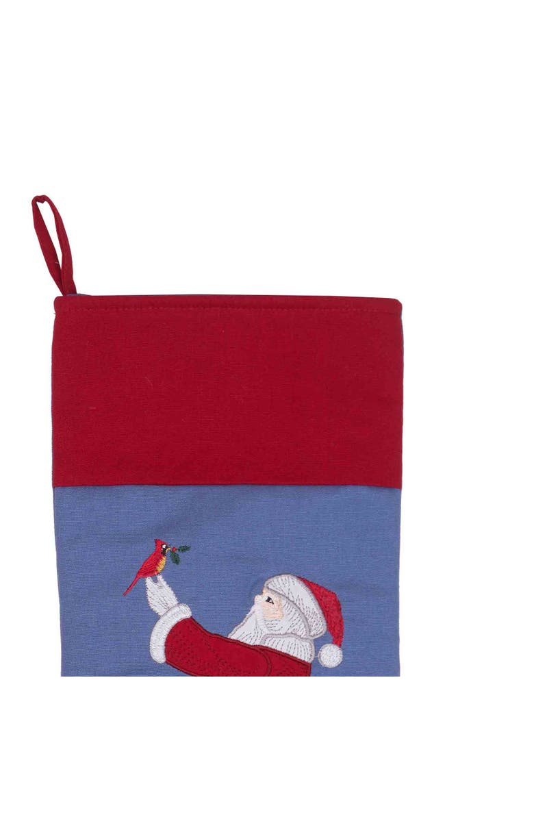 C&F Home Santa Claus Holding Red Cardinal Bird 100% Cotton Embroidered Hanging Christmas Stocking 20", Alternate, color, Blue