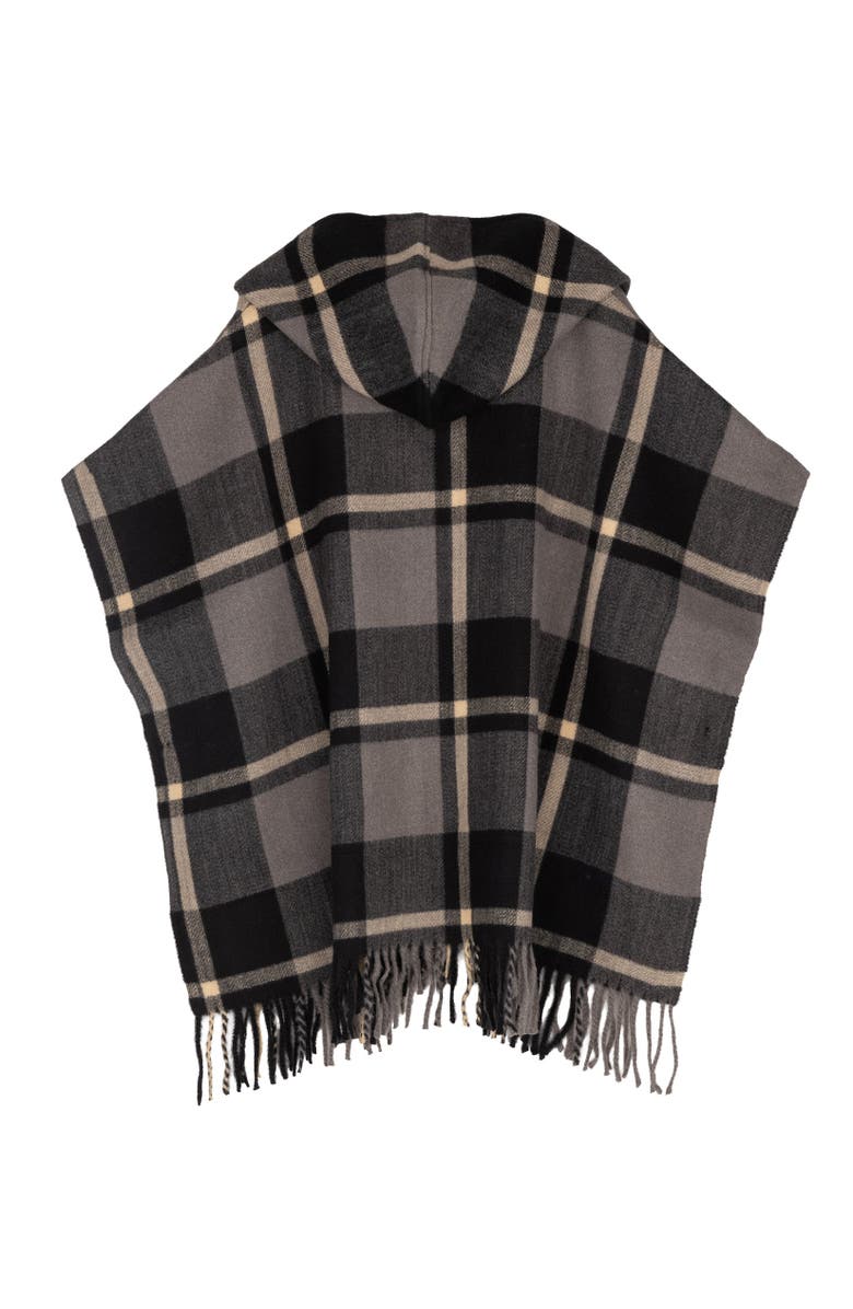 Echo Windowpane Hooded Ruana, Alternate, color, Charcoal