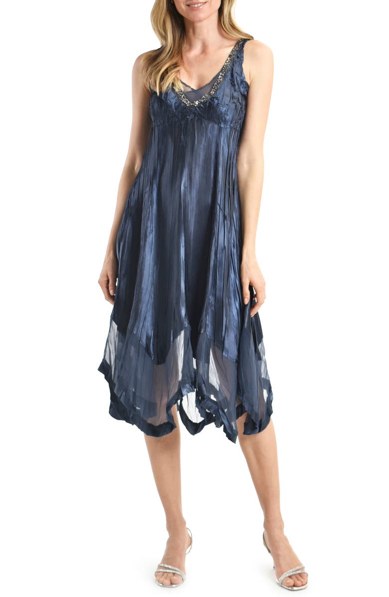 Komarov Two-Piece Charmeuse & Chiffon Dress & Jacket Set, Alternate, color, Eclipse