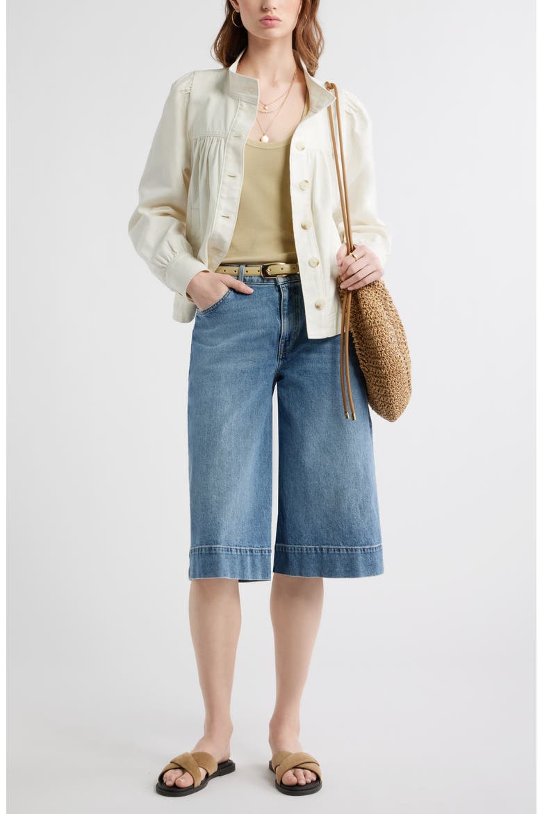 Gathered High Neck Denim Jacket, Alternate, color, ECRU