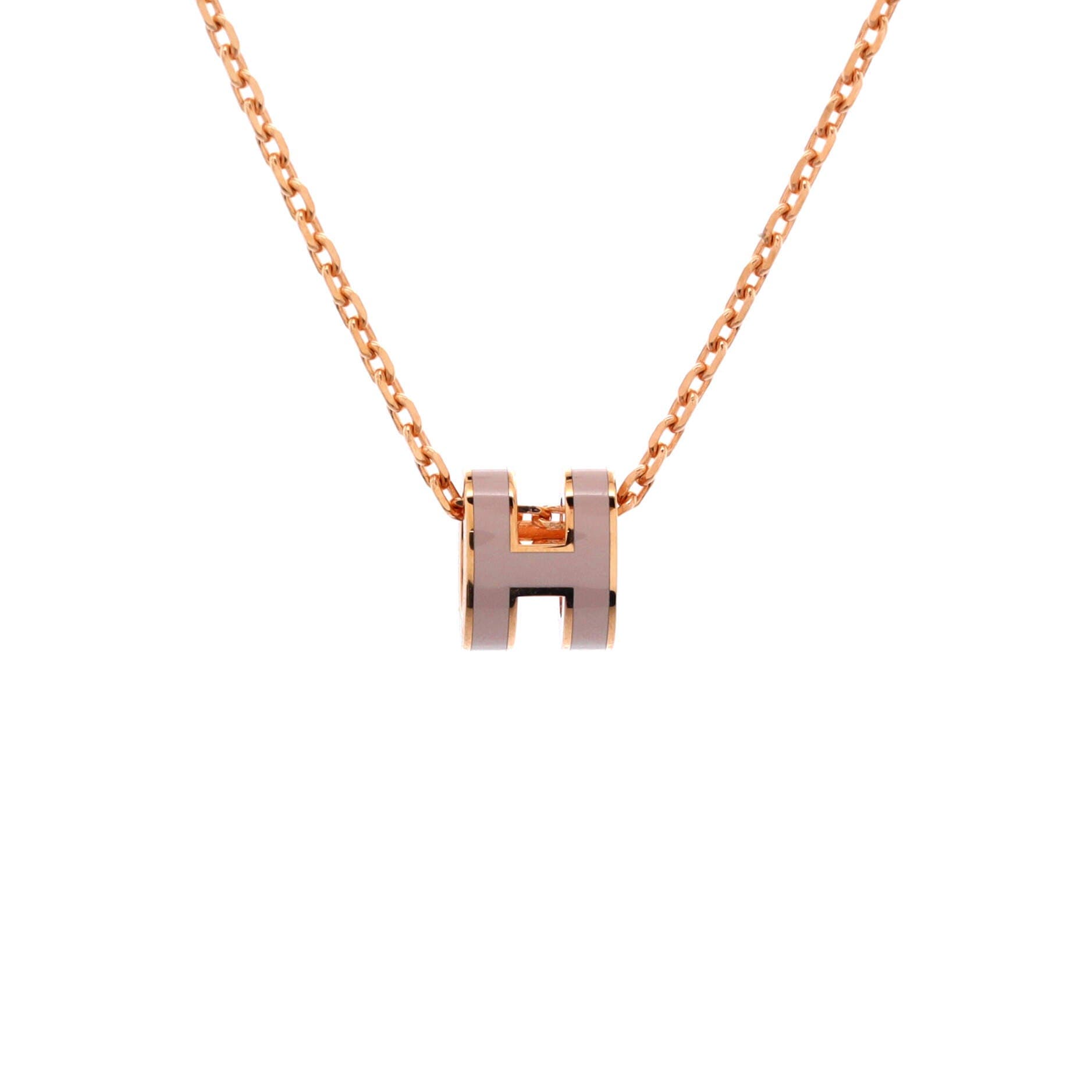 Pop H Pendant Chain Necklace Metal and Enamel Mini, Main, color, Neutral