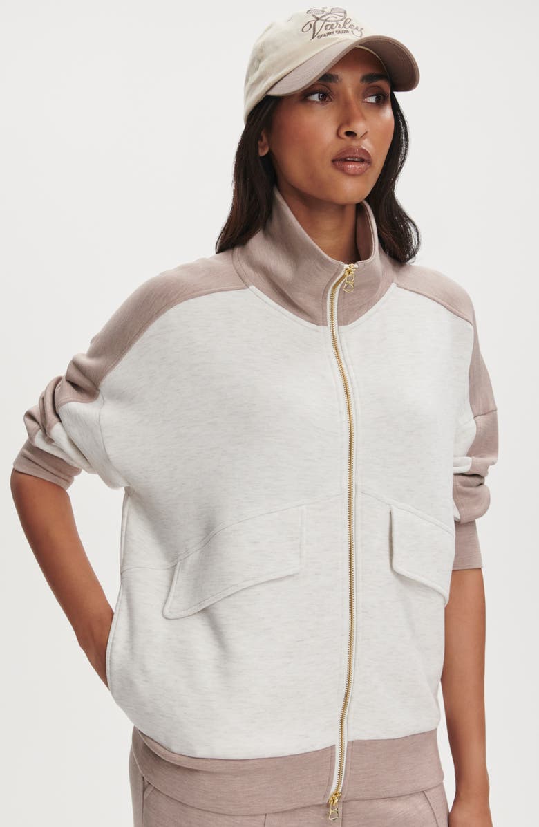 Varley Garcia Full Zip Sweatshirt, Alternate, color, Ivory Marl/ Taupe Marl
