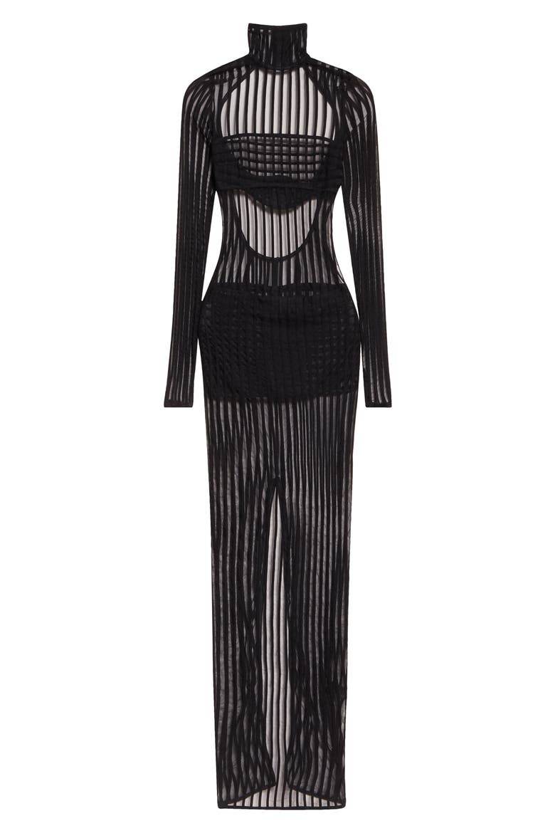 Stripe Long Sleeve Open Back Maxi Dress, Alternate, color, BLACK