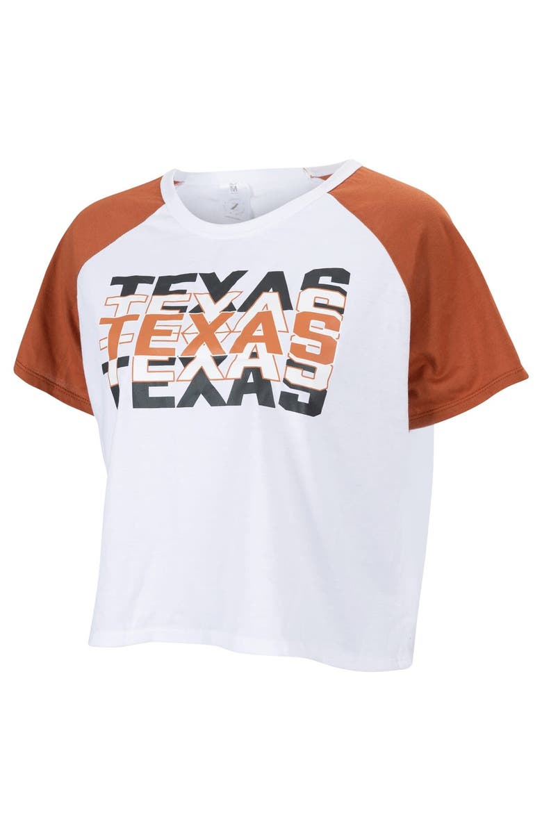 ZOOZATZ Women's ZooZatz White Texas Longhorns Colorblock Repeat Raglan Cropped T-Shirt, Main, color, 