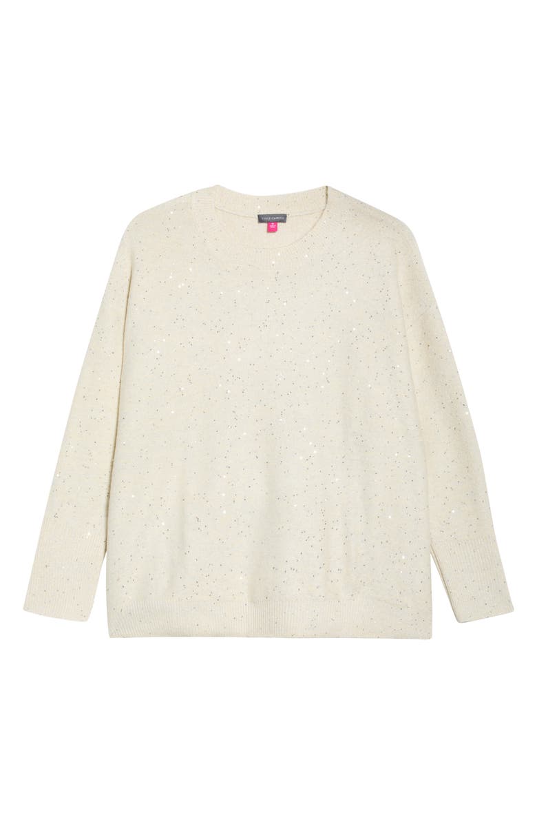 Vince Camuto Sequin Accent Creweck Sweater, Alternate, color, Cream Puff
