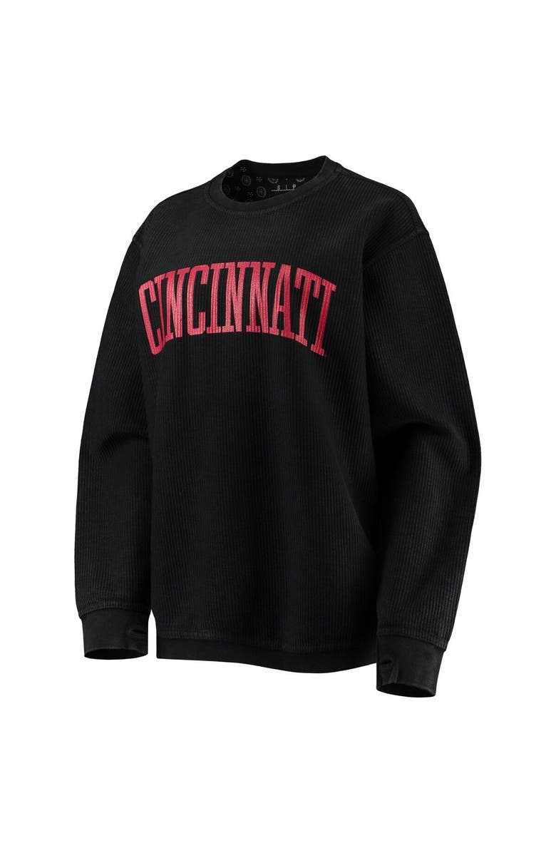 PRESSBOX Women's Pressbox Black Cincinnati Bearcats Comfy Cord Vintage Wash Basic Arch Pullover Sweatshirt, Alternate, color, Black