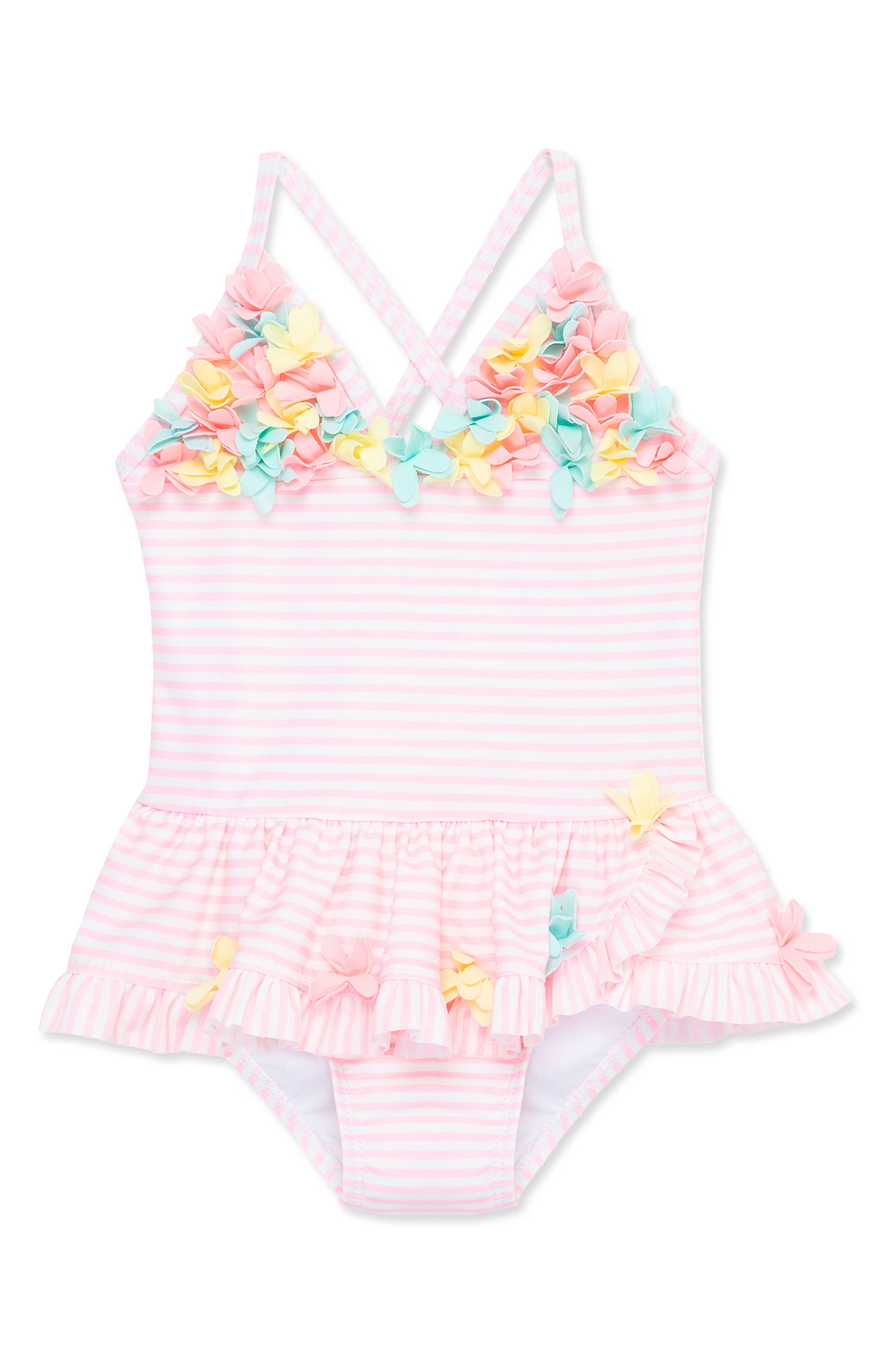 Little Me Flower Appliqué One-Piece Swimsuit
