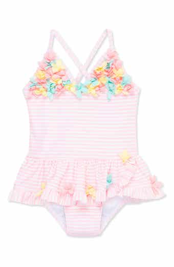 Little Me Flower Appliqué One-Piece Swimsuit