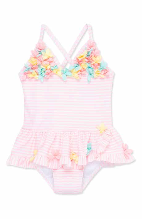Little Me Flower Appliqué One-Piece Swimsuit