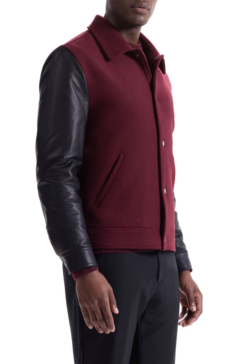 Bugatchi Leather Sleeve Tweed Jacket, Alternate, color, Burgundy