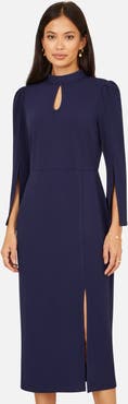 Yumi Mock Neck Keyhole Tailored Midi Dress