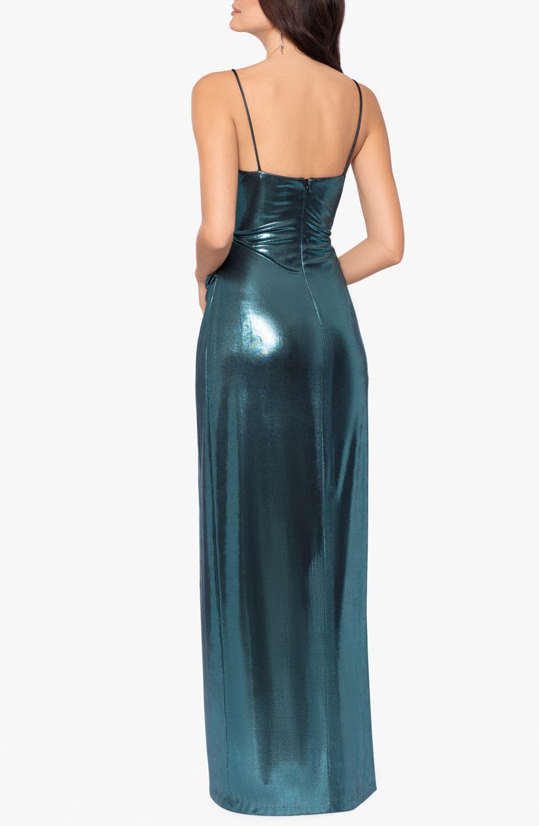 Betsy & Adam Ruched Lamé Sheath Gown, Alternate, color, 