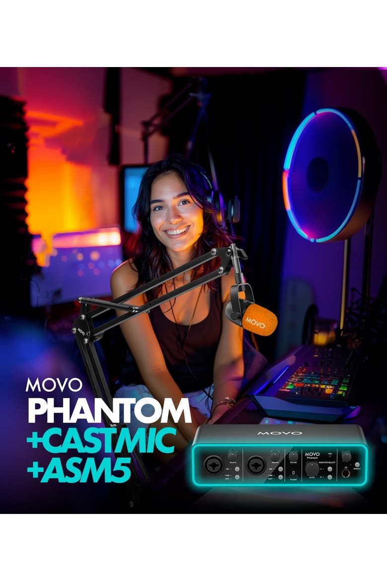 Music Audio Interface Bundle with USB Interface, Dynamic Microphone, and Boom Arm, Alternate, color, Black