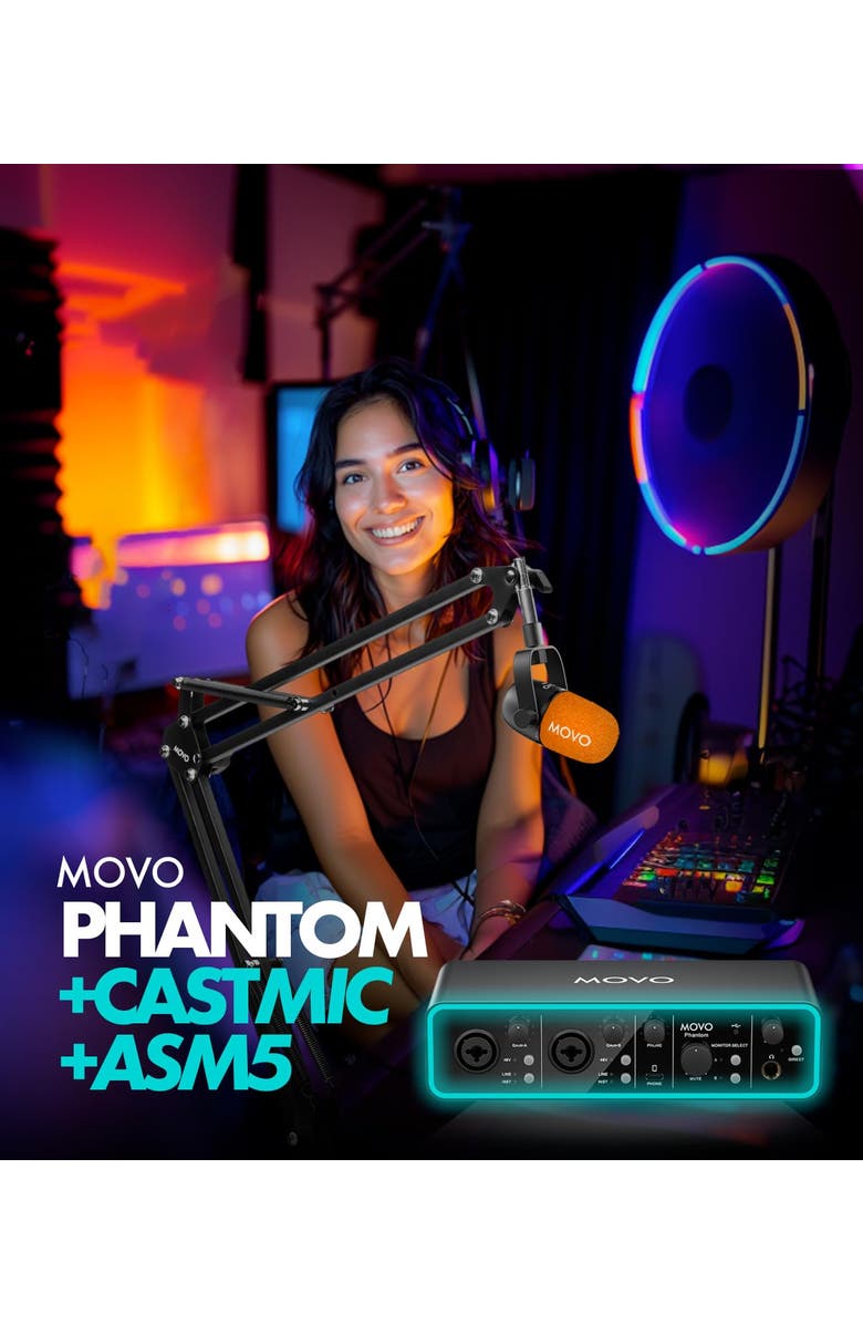 MOVO Music Audio Interface Bundle with USB Interface, Dynamic Microphone, and Boom Arm, Alternate, color, Black