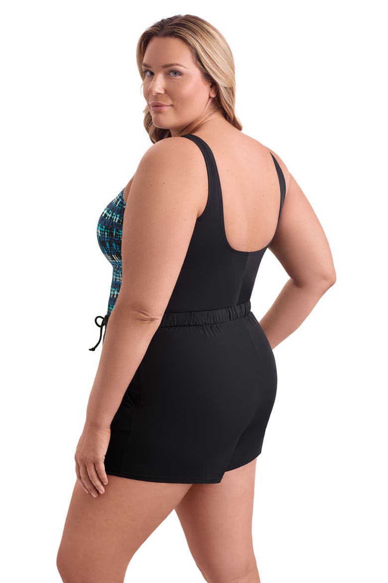 Highneck Runaround Chlorine Resistant One-Piece Swimsuit, Alternate, color, Blue Tribal Stripe