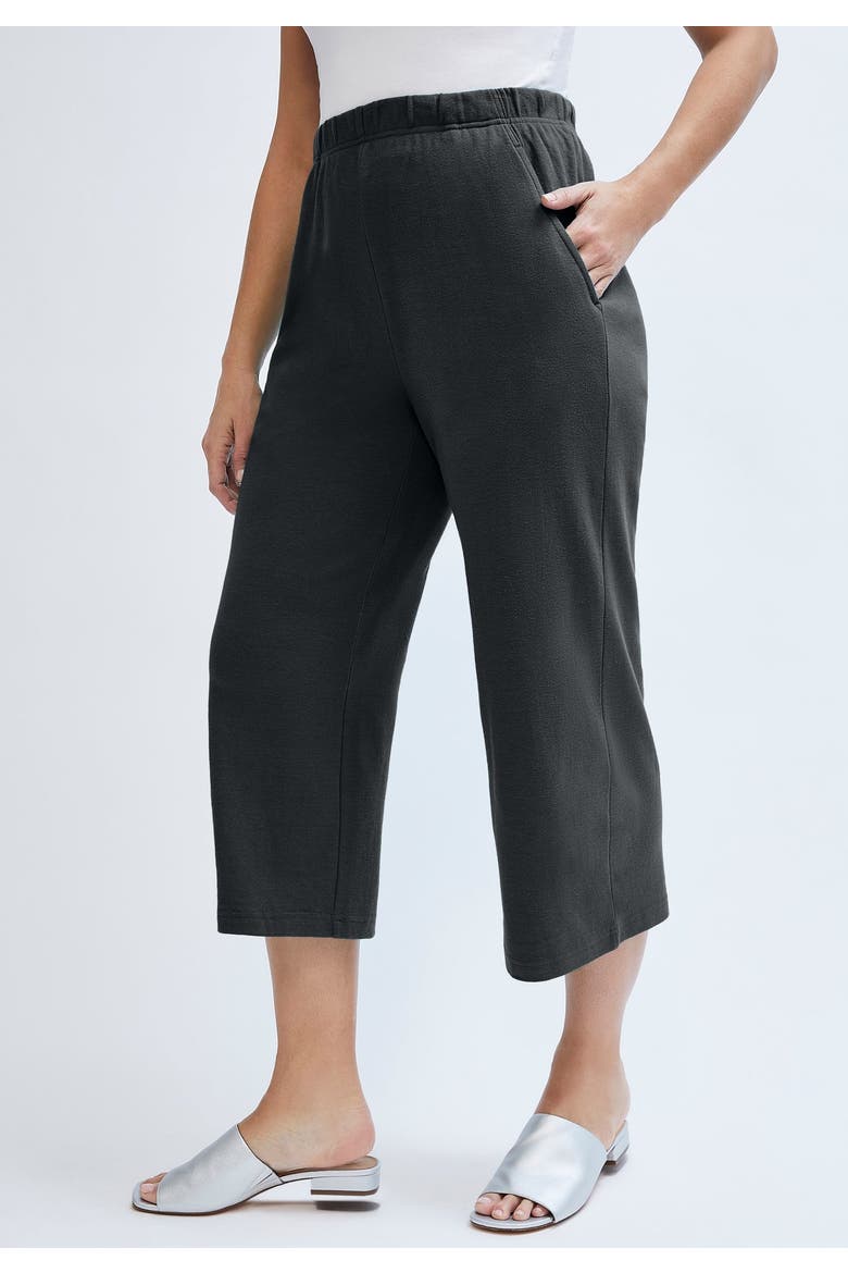 Soft Ease Cotton Knit Cropped Wide Leg Pant, Alternate, color, BLACK
