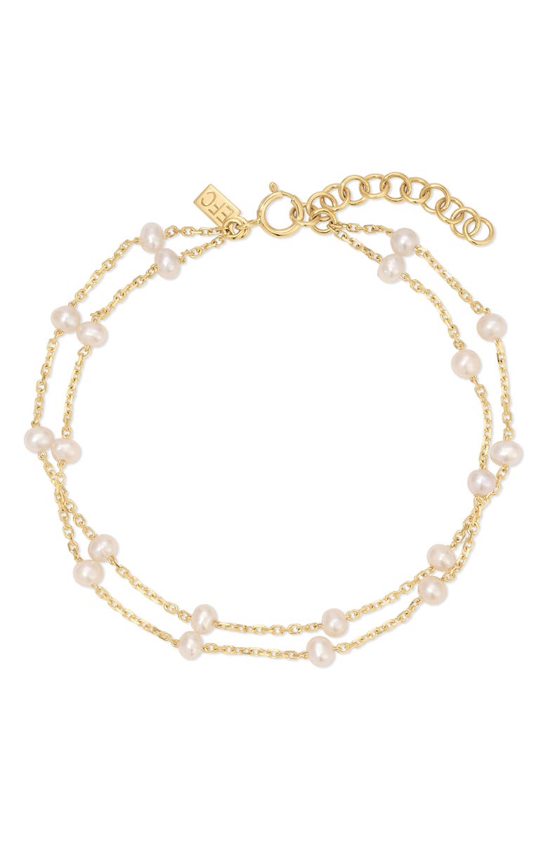 EF Collection Freshwater Pearl Station Layer Bracelet, Main, color, 14K Yellow Gold / Pearls