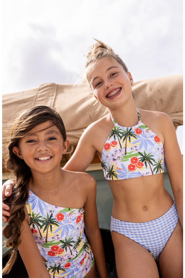 Kids' Ciao Paradiso One-Shoulder Swimsuit, Alternate, color, BLUE