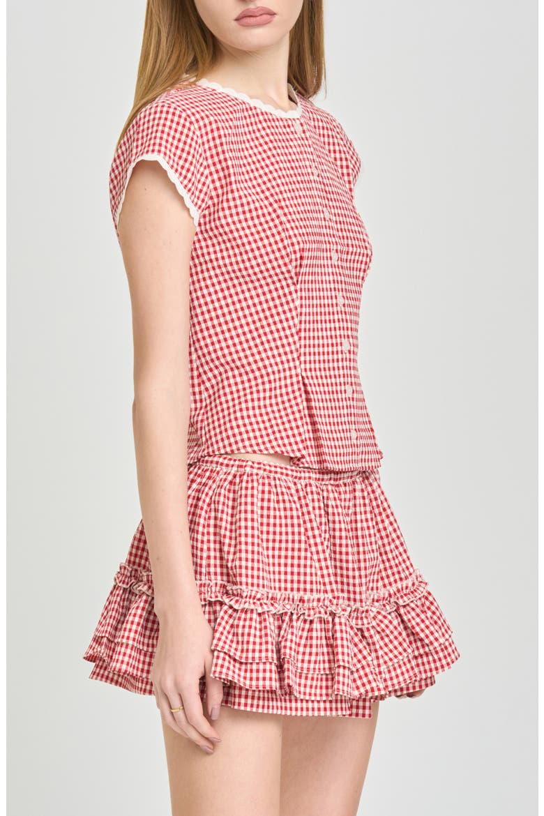 Aria Gingham Crop Button-Up Top, Alternate, color, RED