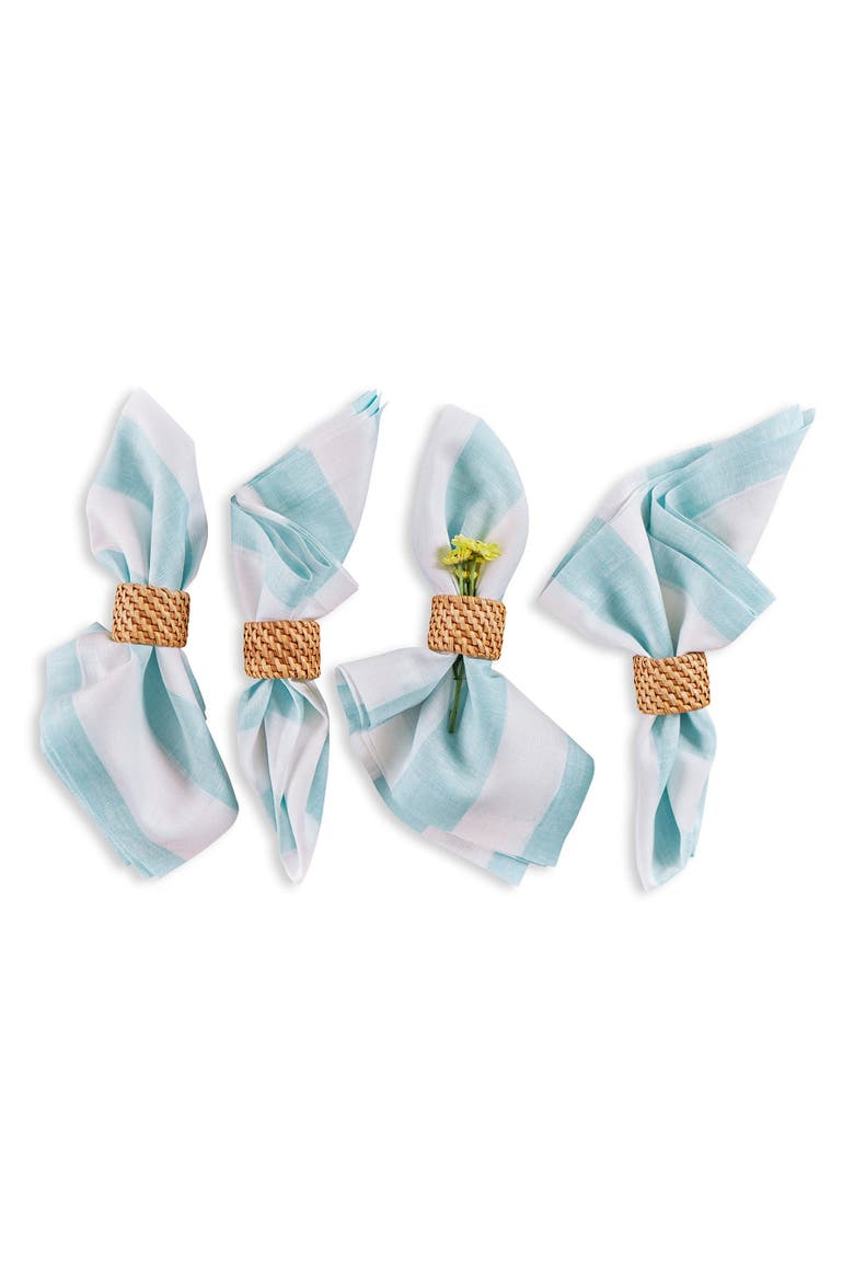 Linen Dinner Napkins Set of 4, 20 x 20" - Cabana Stripe, Main, color, Aqua and White