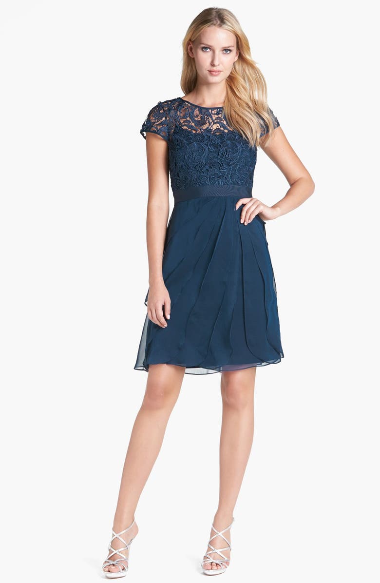 Adrianna Papell Lace & Tiered Chiffon Dress, Alternate, color, 