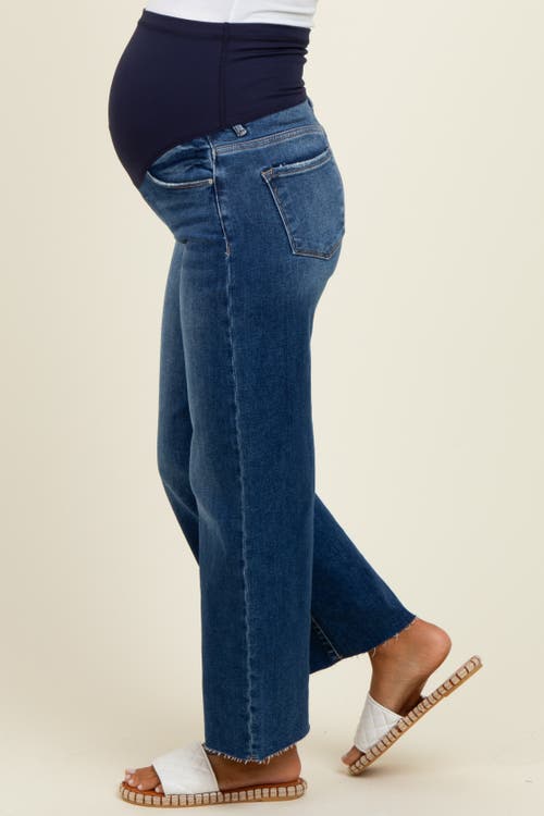 Pinkblush Cut Hem Cropped Wide Leg Maternity Jeans In Blue