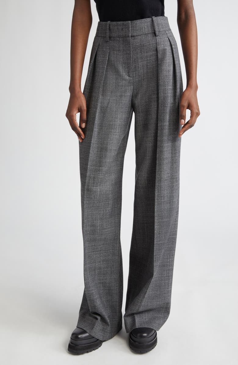 Michael Kors Collection Pleated Slouch Wool & Silk Trousers, Main, color, Graphite Multi