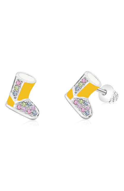 Kids' Winter Boot Crystal Stud Earrings