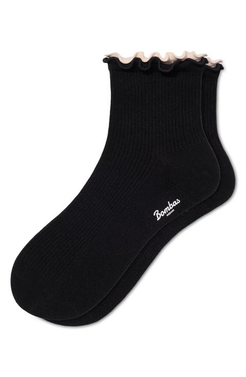 Solid Double Ruffle Lightweight Quarter Socks