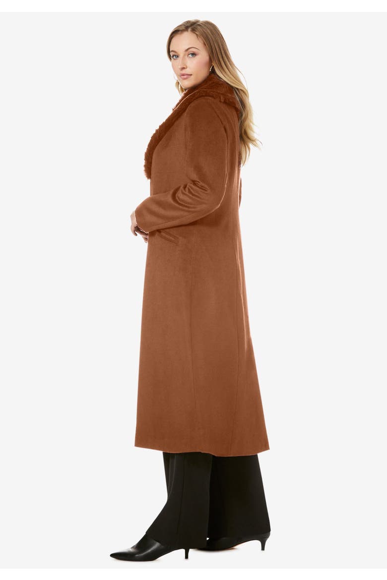 Long Wool Blend Coat With Faux Fur Collar, Alternate, color, IVORY