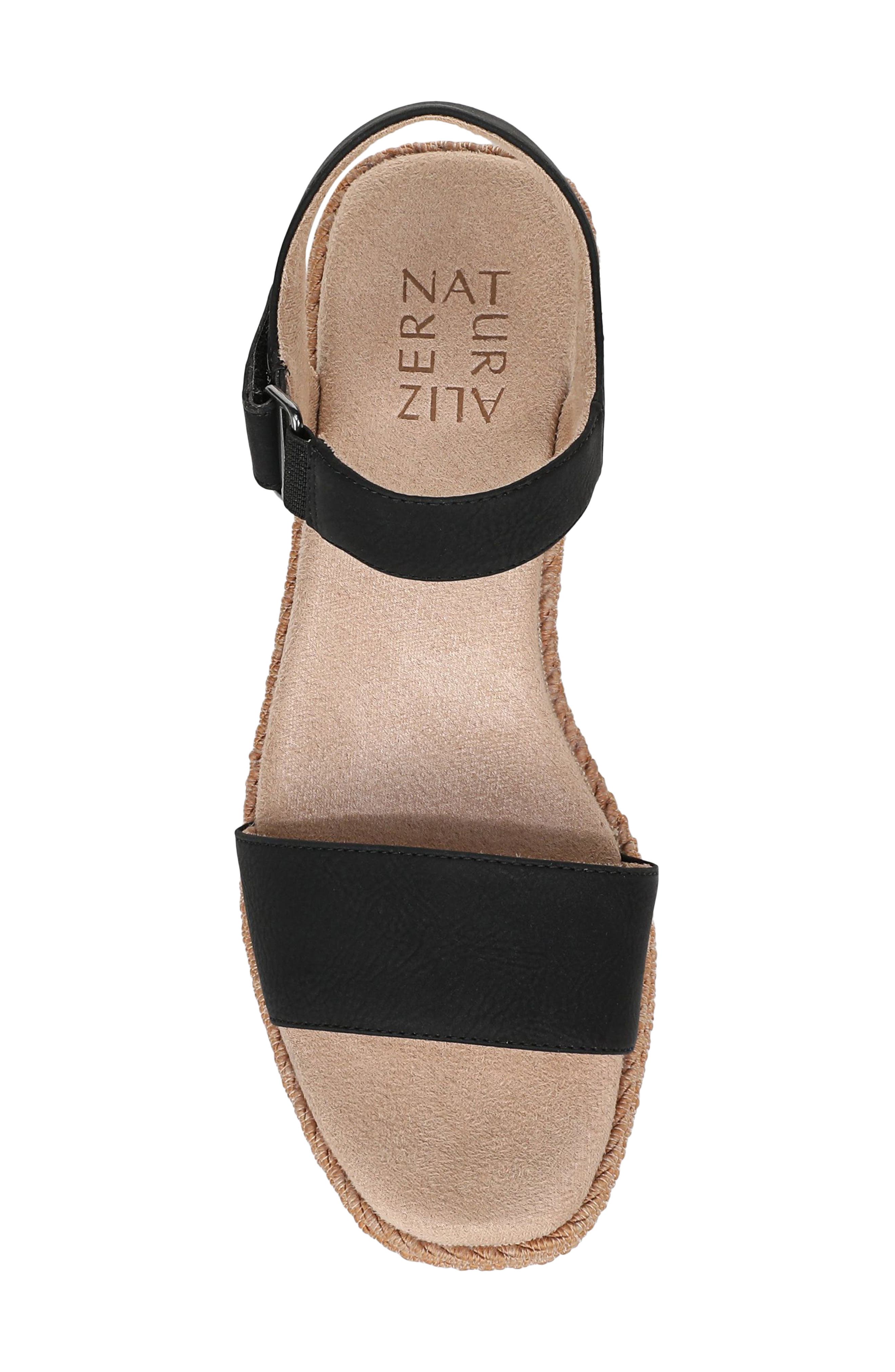 Naturalizer Goldie Wedge Sandal, Alternate, color, Black Faux Leather