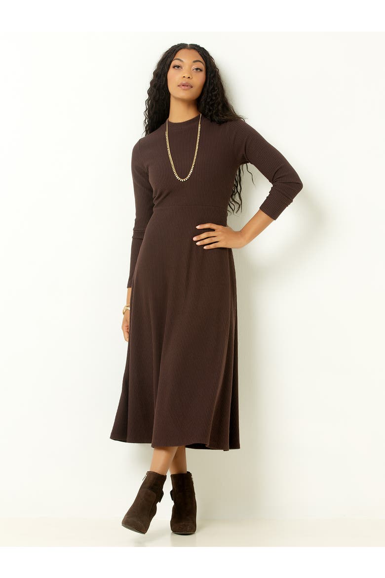 Ribbed Midi Dress, Main, color, Mahogany