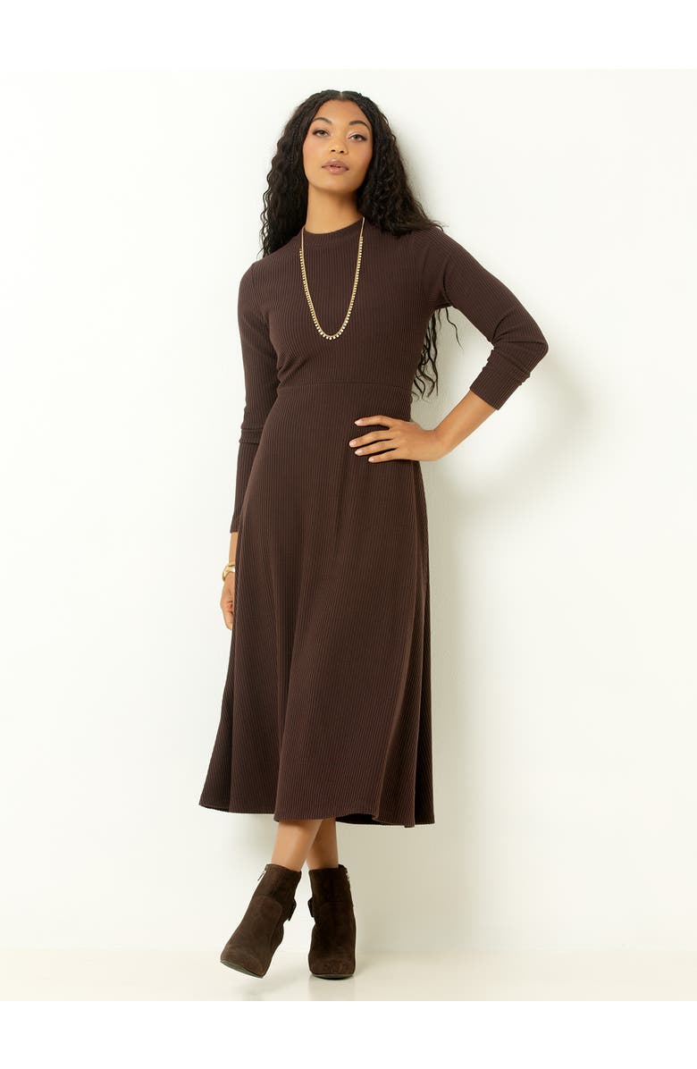 Single Stitch Ribbed Midi Dress, Main, color, Mahogany