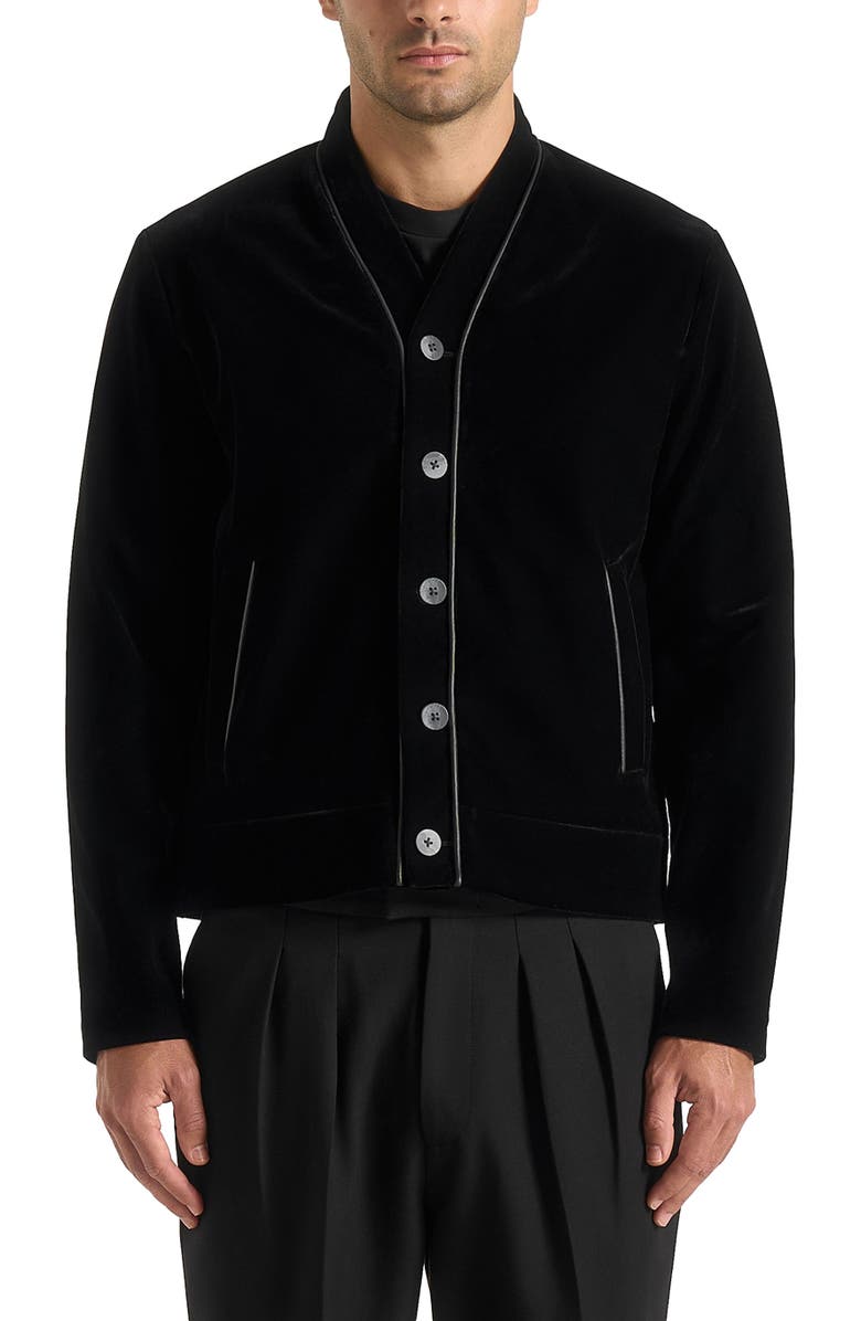 Manière De Voir Nassim Velvet Jacket With Contrast Piping, Alternate, color, Black