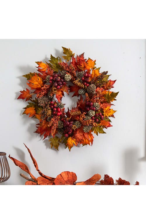 Nearly Natural Maple & Berry Wreath In Multi