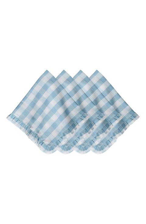 Gingham Ruffle Set of 4 Cotton & Linen Napkins