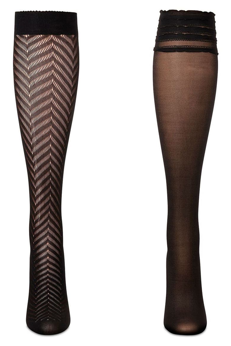 Assorted 2-Pack Knee High Socks, Alternate, color, BLACK/ BLACK
