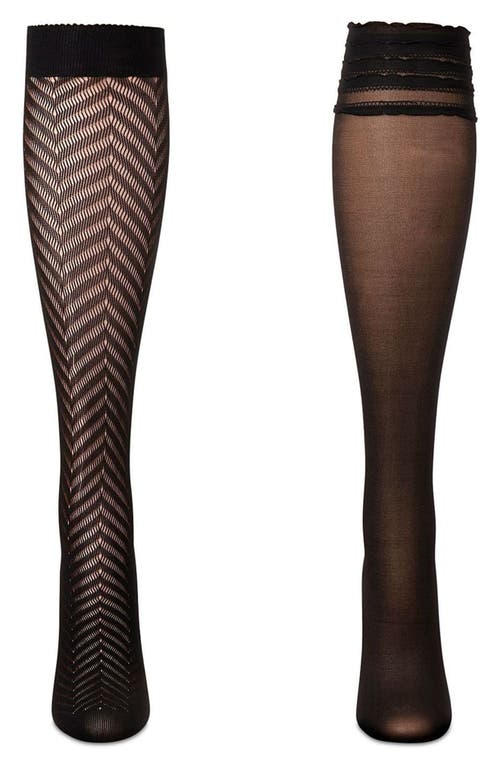 Memoi Assorted 2-pack Knee High Socks In Black/black