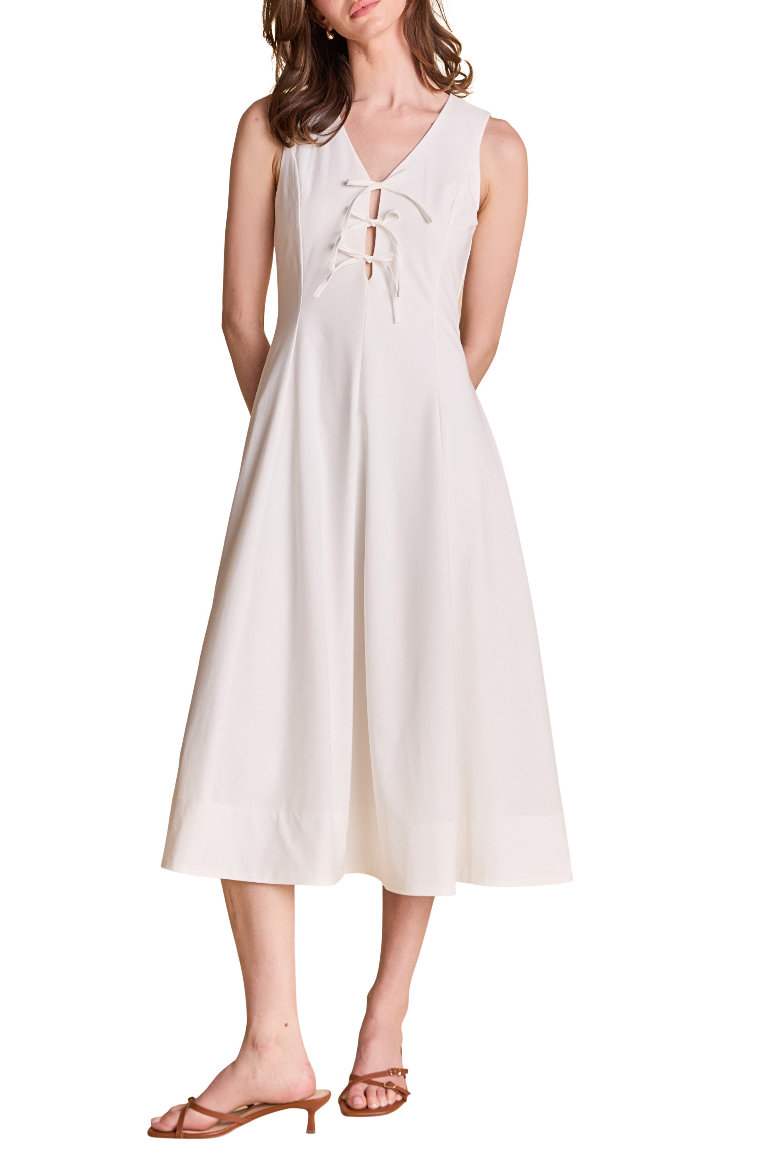 Front Bow Tie Midi Dress
