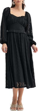 Mila Mae Chevron Stitch Long Sleeve Midi Dress